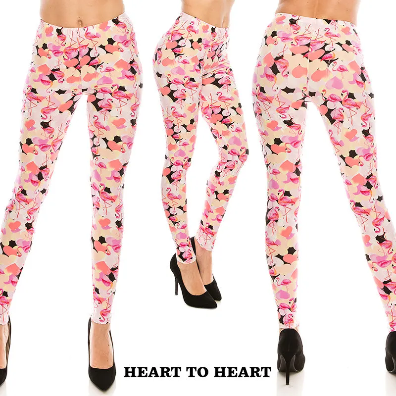 Soft Love and Hearts Patterned Ultra Soft Leggings (Regular/Plus Size)