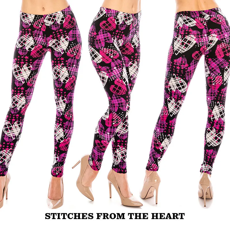 Soft Love and Hearts Patterned Ultra Soft Leggings (Regular/Plus Size)