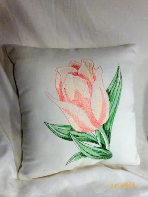 Tulip pillows, Embroidered pillows, Linen pillow Peach embroidered Tulip