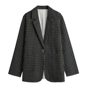 Vampire Art 100% Cotton Retro Houndstooth in Black Women's Leisure Blazer | 245GSM Cotton