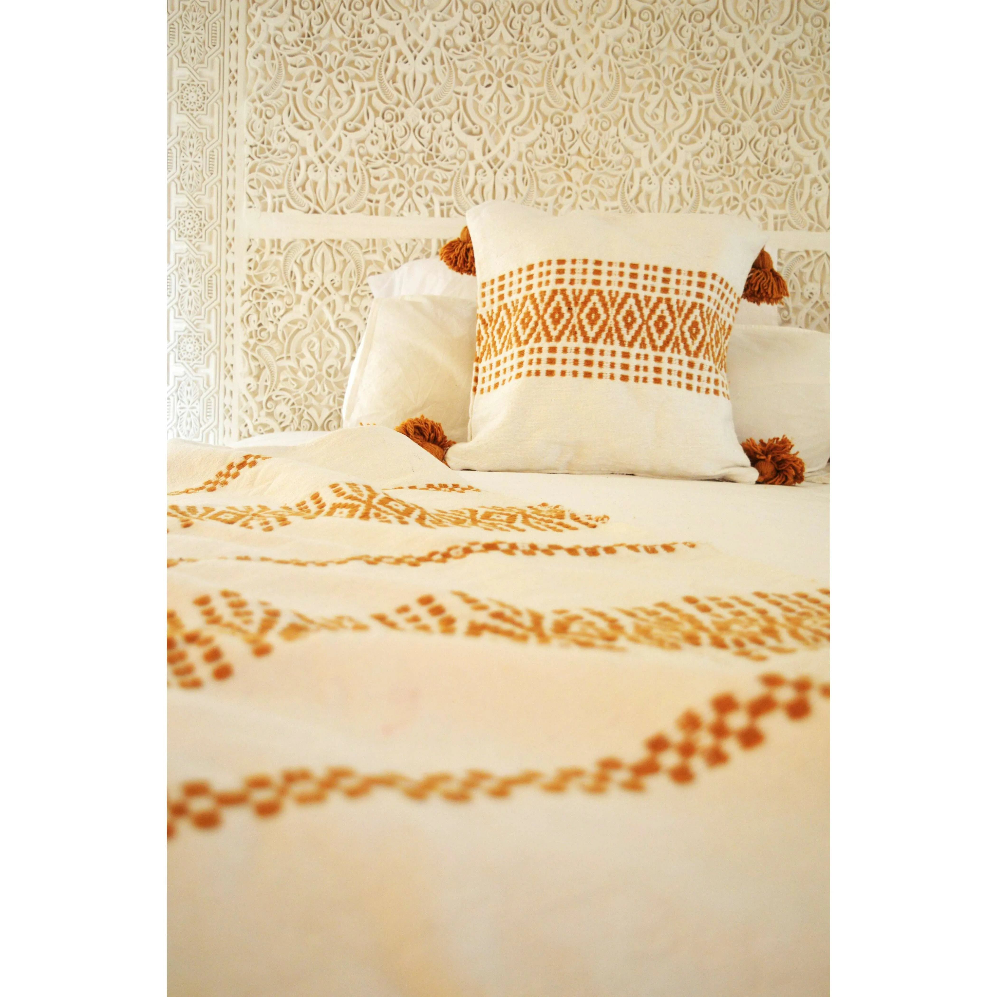 White & Mustard Orange Style Moroccan Cushion Pillow Cover