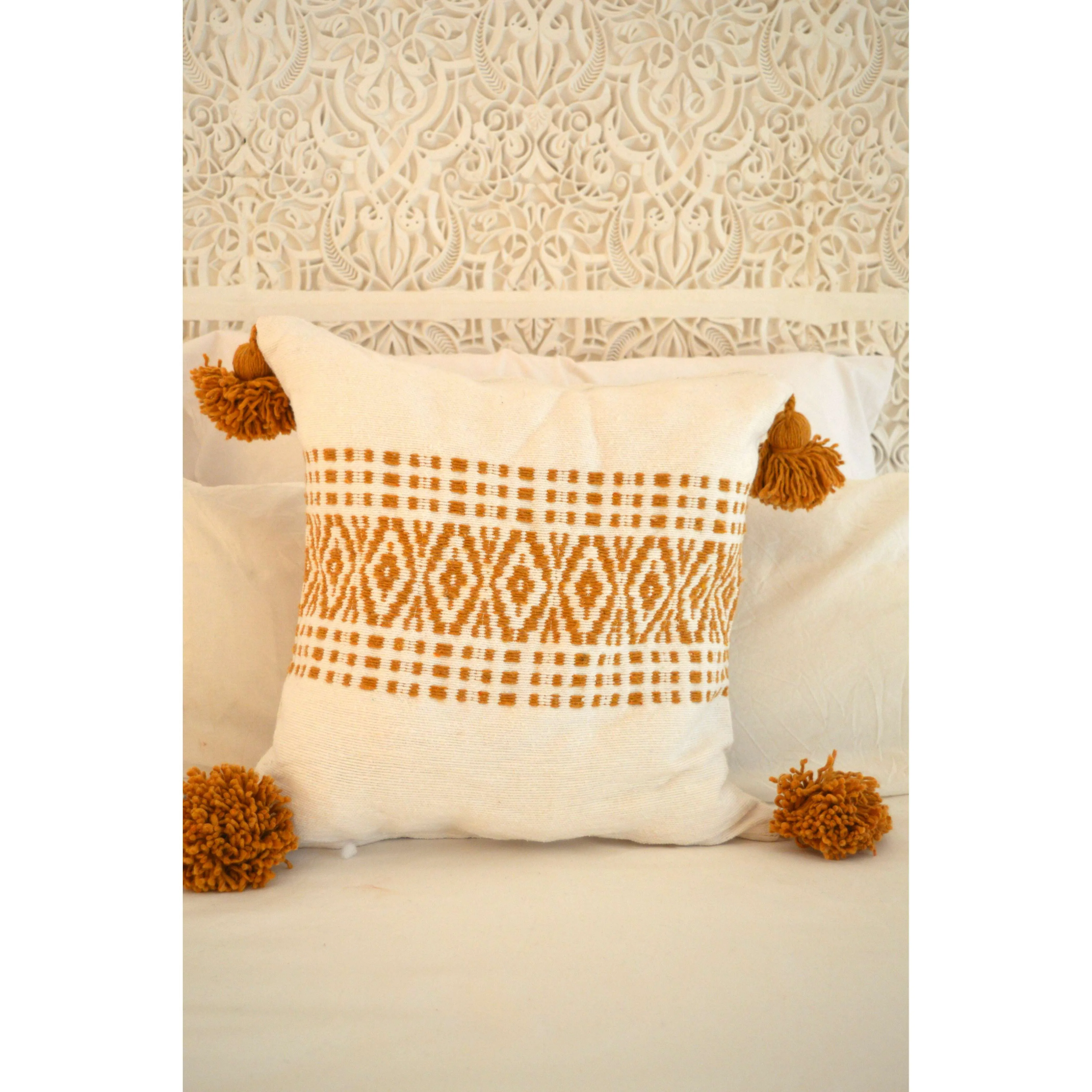 White & Mustard Orange Style Moroccan Cushion Pillow Cover