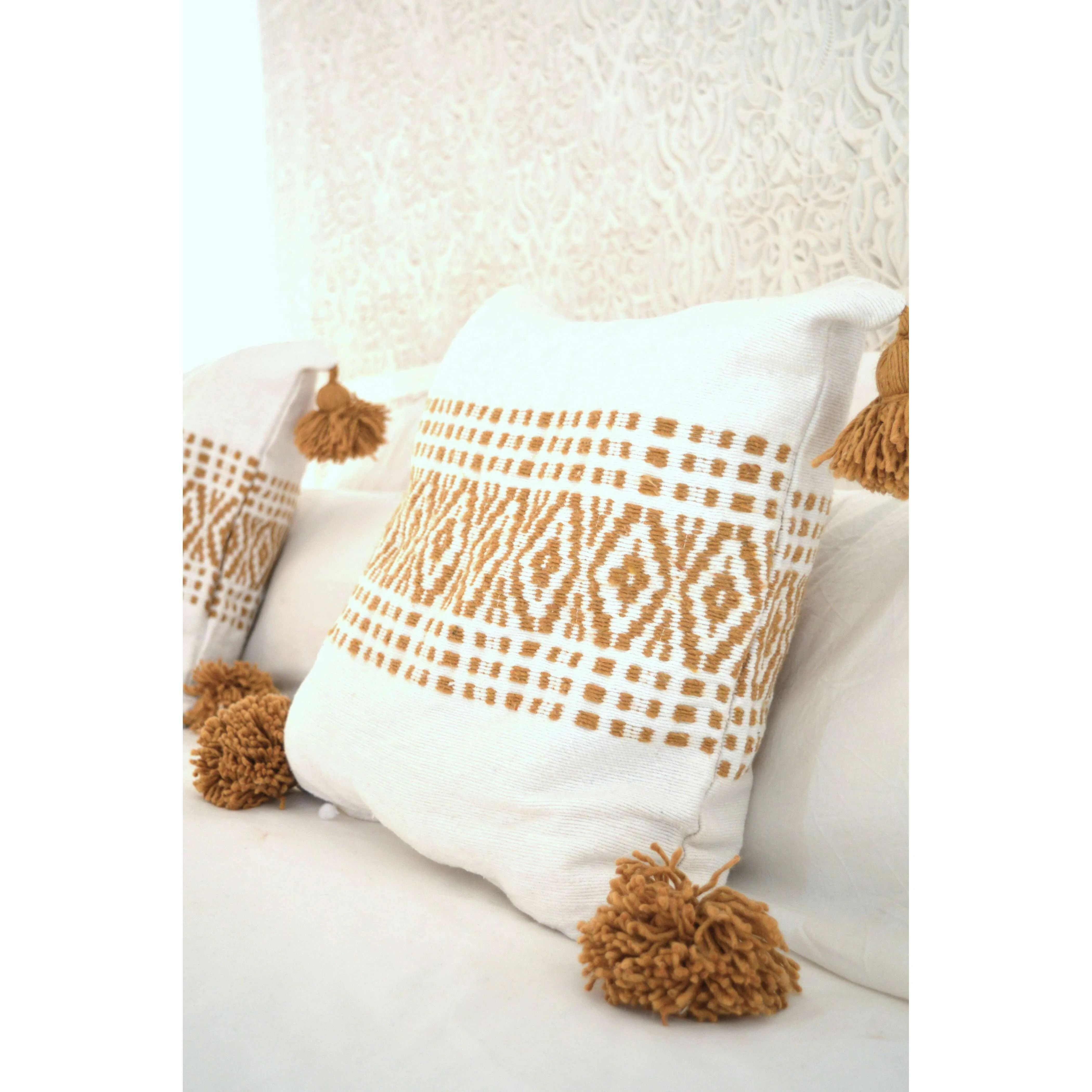 White & Mustard Orange Style Moroccan Cushion Pillow Cover