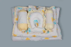 White And Yellow Cloud Printed Baby Bedding Set Of 7 Pcs