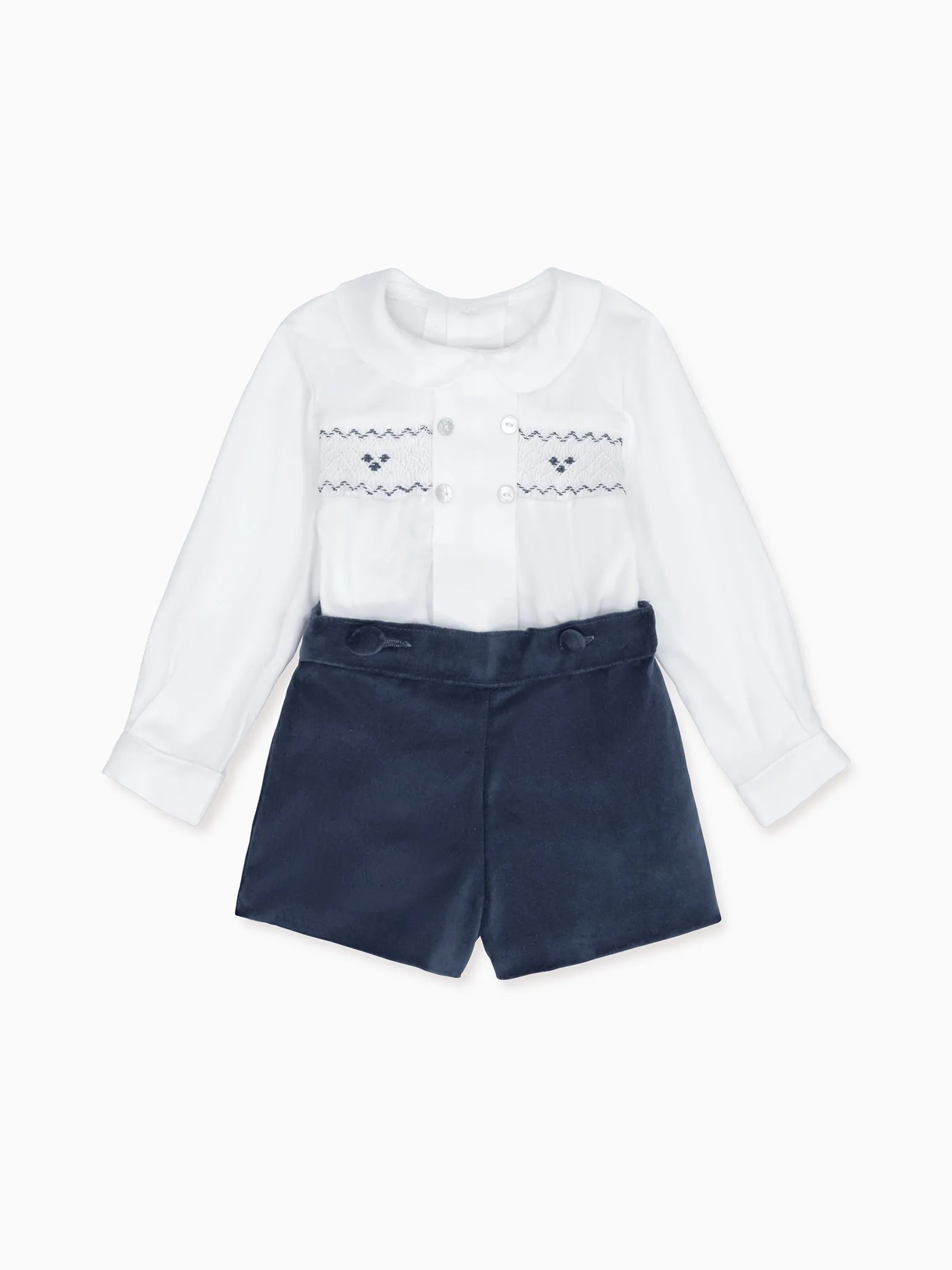 White Multi Virgilio Smock Ceremony Baby Boy Set